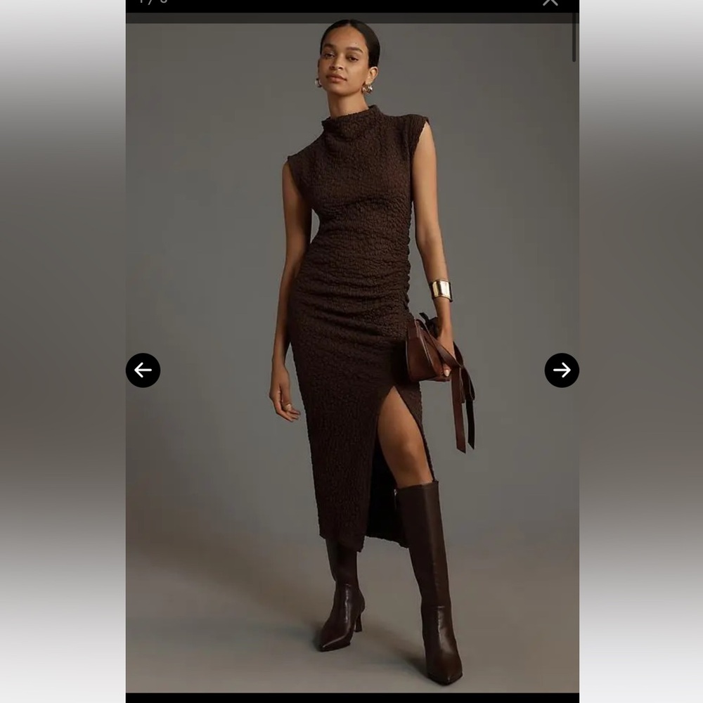 Anthropologie Maya dress cowl neck ruched brown Sleeveless Dress Size Large NWOT